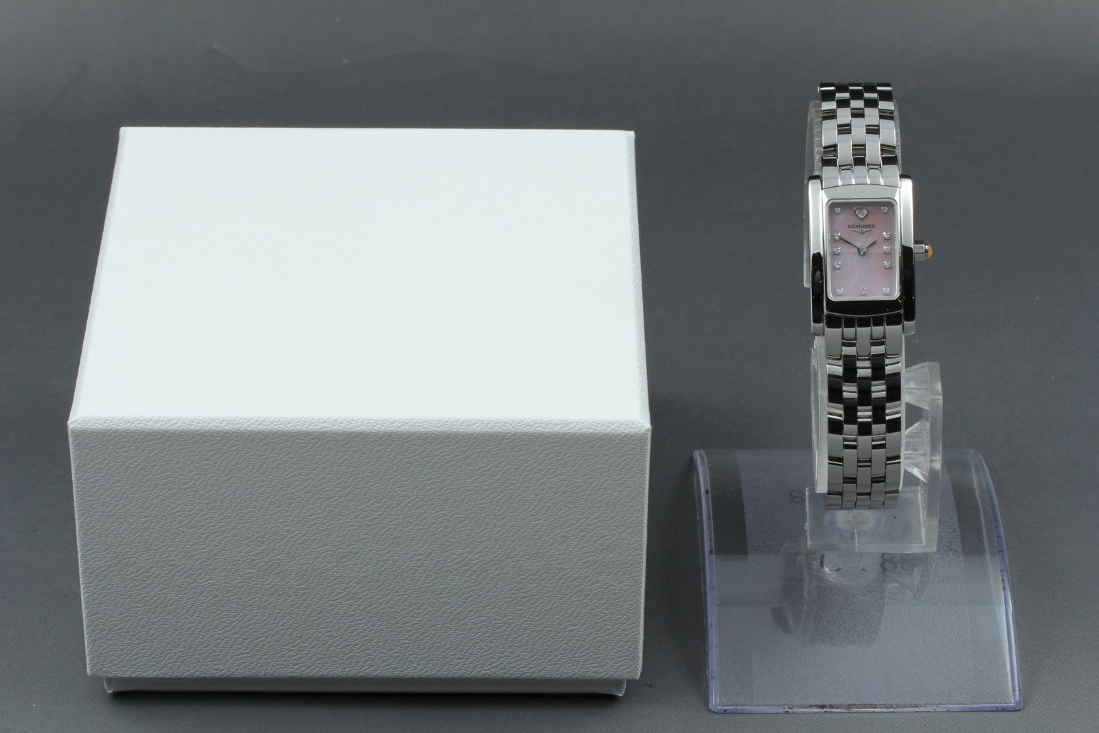 Longines L5.158.4 DolceVita Pink Dial Silver 16mm Diamond Women's Quartz Watch