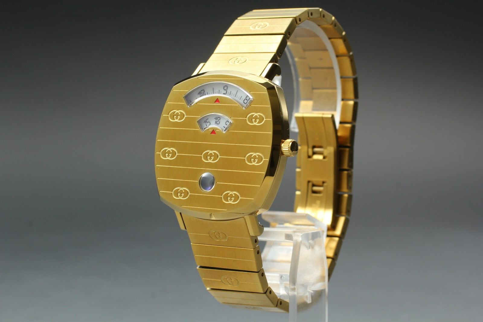 [Near MINT Box] GUCCI Grip 157.4 YA157403 34mm Gold GG Man's Quartz Watch