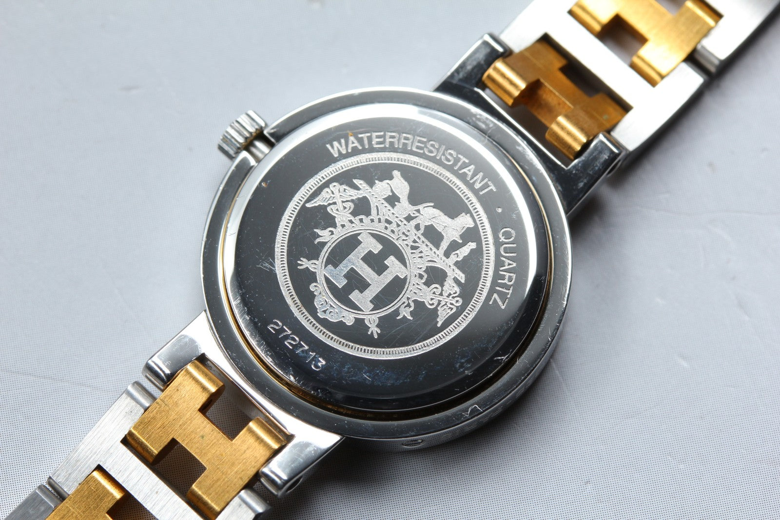 Vintage [Exc+5 Box] Hermes Clipper 24mm White Dial Gold Woman's Watch Quartz