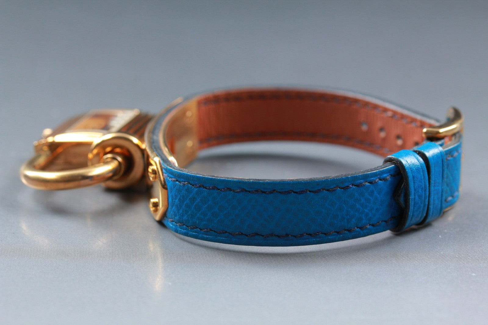 Overhauled [Exc+5] HERMES Kelly Watch Gold Dial Blue "W" Woman's Quartz Watch