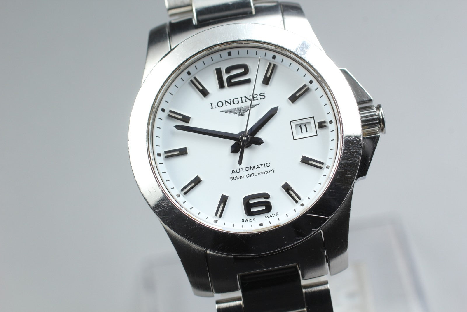 Exc+5* LONGINES Conquest L3.276.4 Date White Automatic Ladies Watch 30mm JAPAN