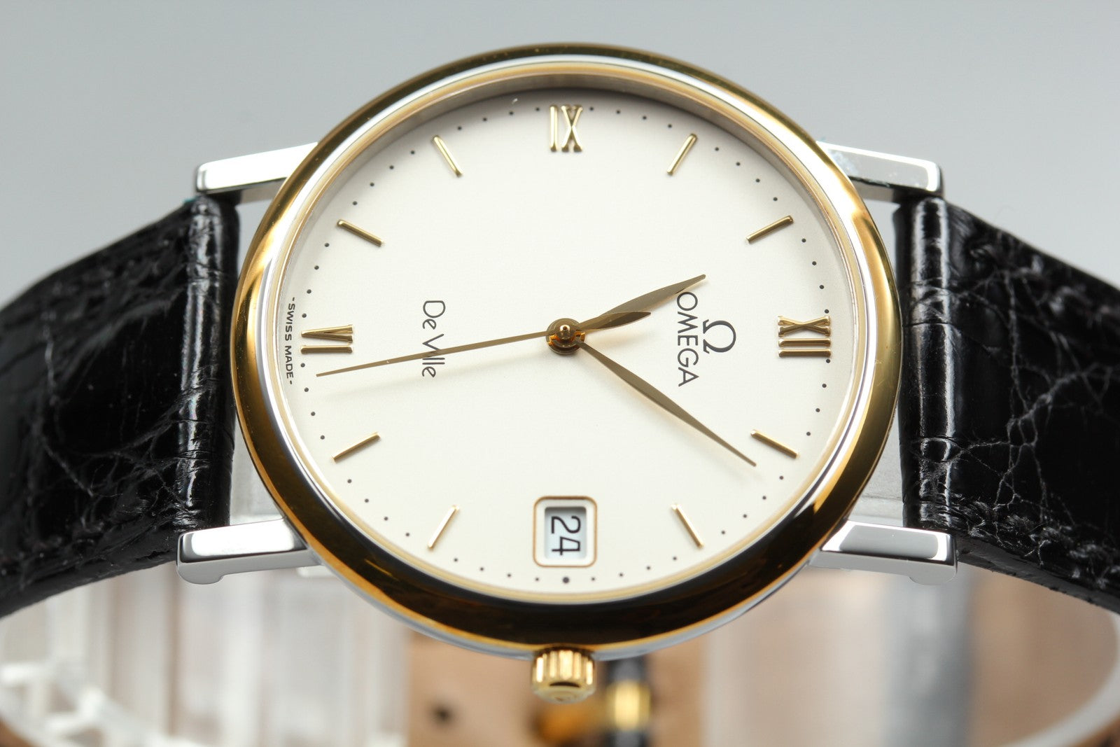 New Batt　OMEGA De Ville Cal.1532 Quartz Gold Date Men's Watch 32mm JP Exc+5*Box