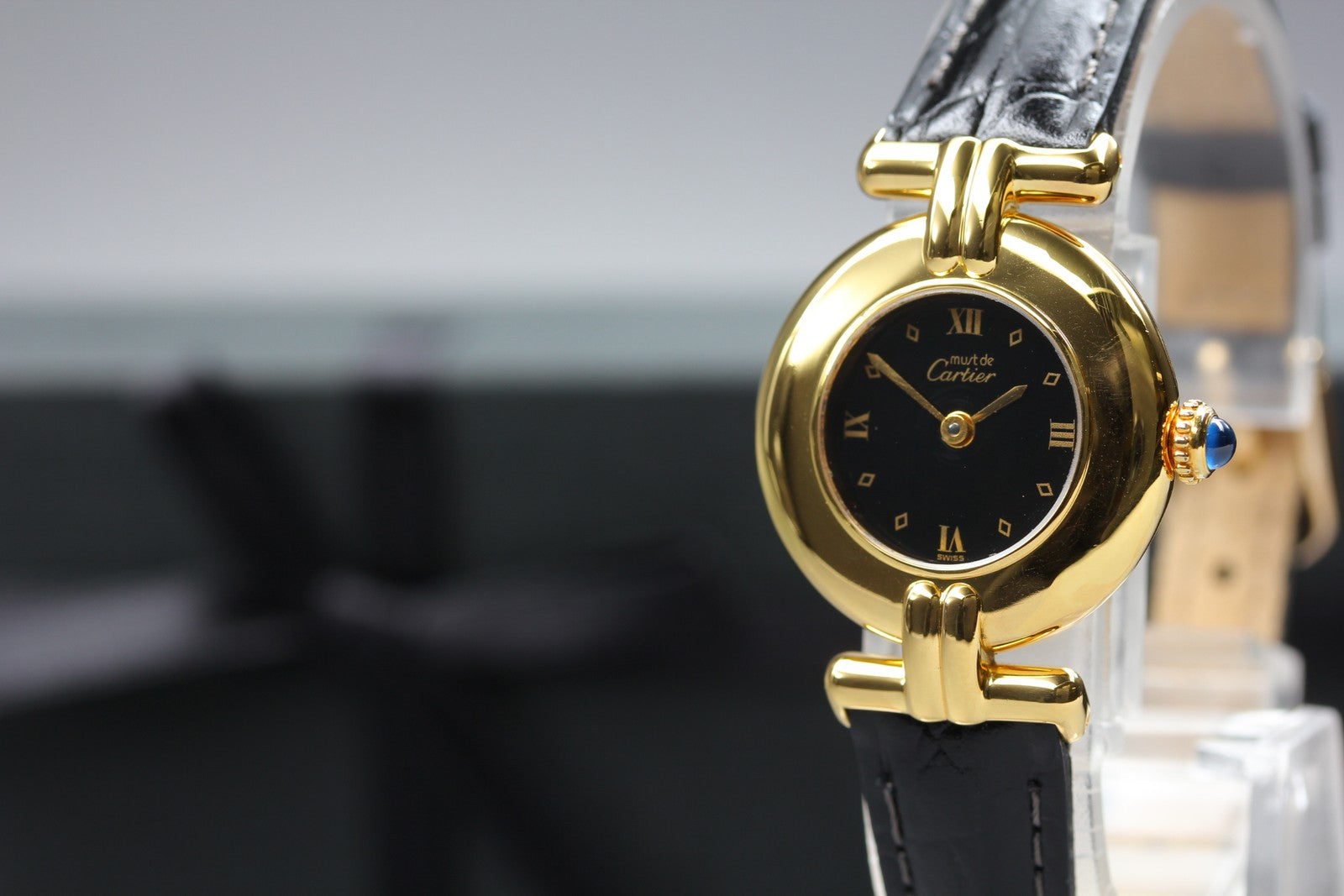 Cartier Must Colisee Vermeil 590002 Black Gold Women's Quartz Watch Vintage