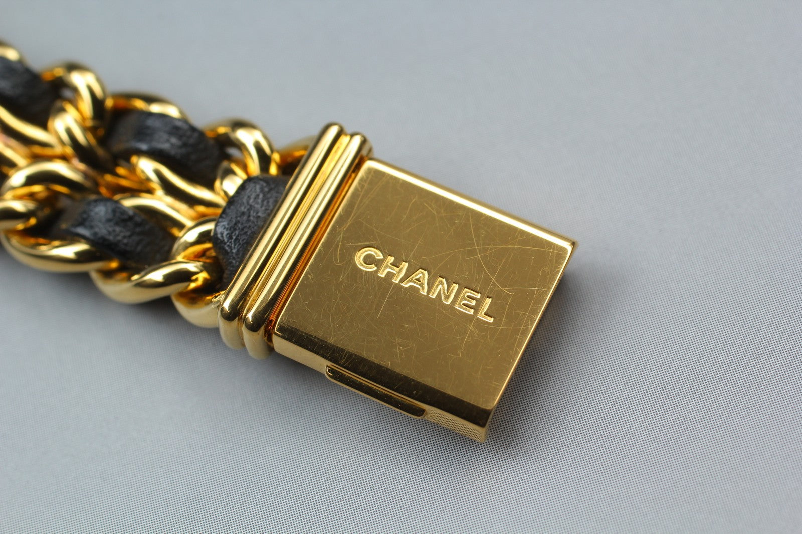 [Near MINT- Box] CHANEL Premiere L Size Black Dial 20mm Gold Quartz Womens Watch
