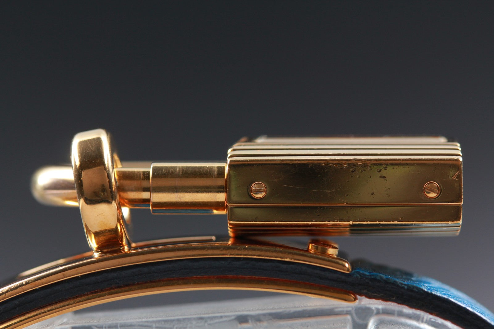 Overhauled [Exc+5] HERMES Kelly Watch Gold Dial Blue "W" Woman's Quartz Watch