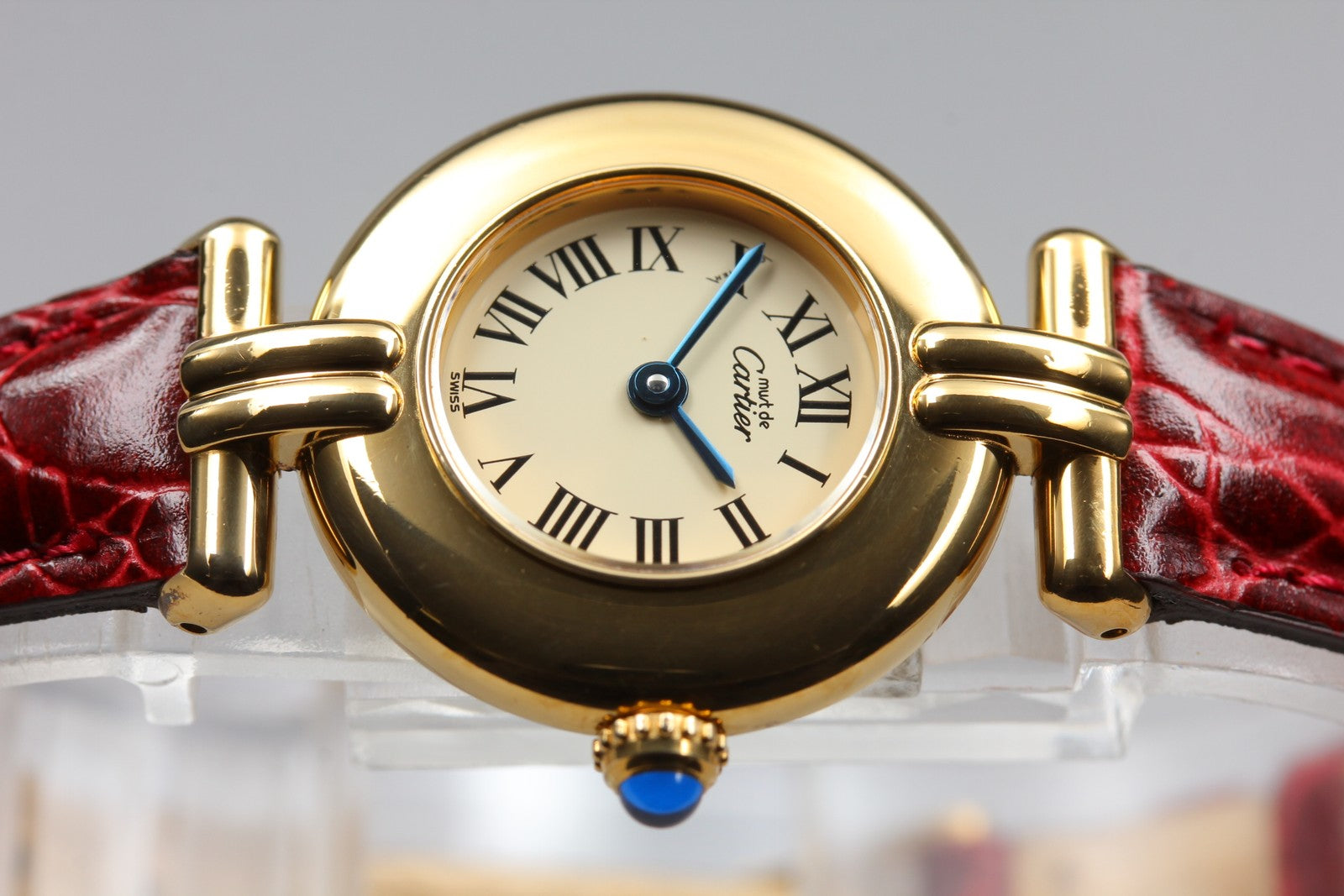 Vintage[Near MINT- Box] Cartier Must Colisee Vermeil 590002 Red Women's Qz Watch