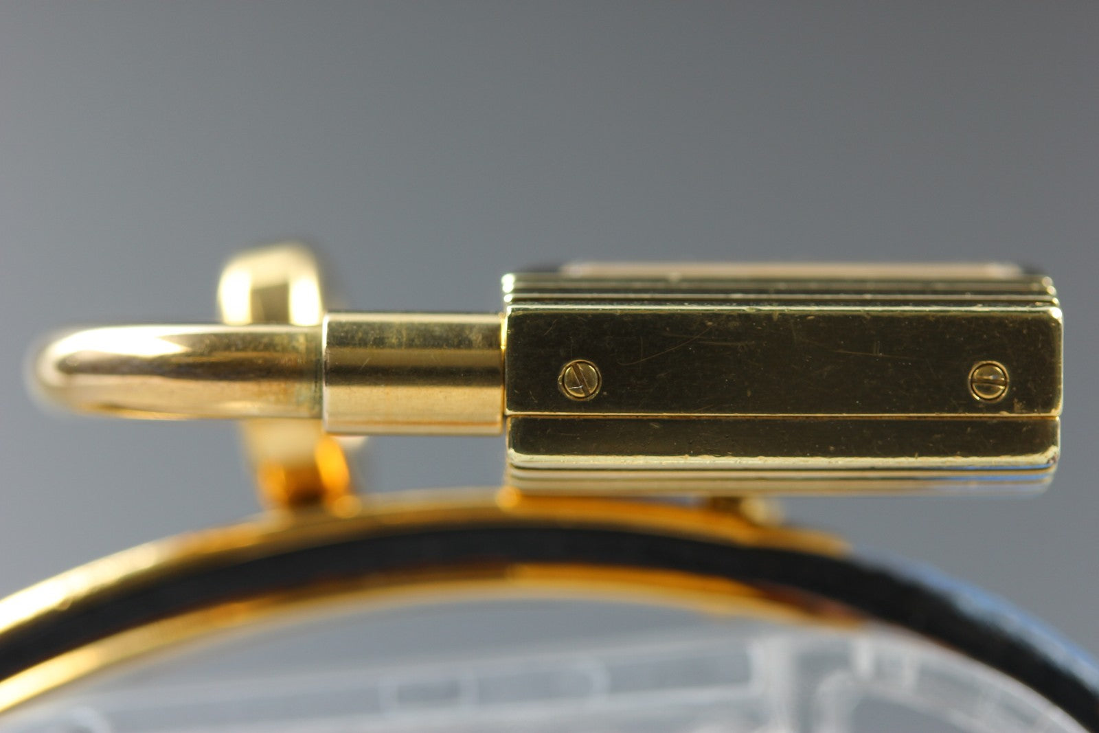 HERMES Kelly Watch Gold Dial Blue "U" 20mm Woman's Watch Quartz Vintage [w/Box]