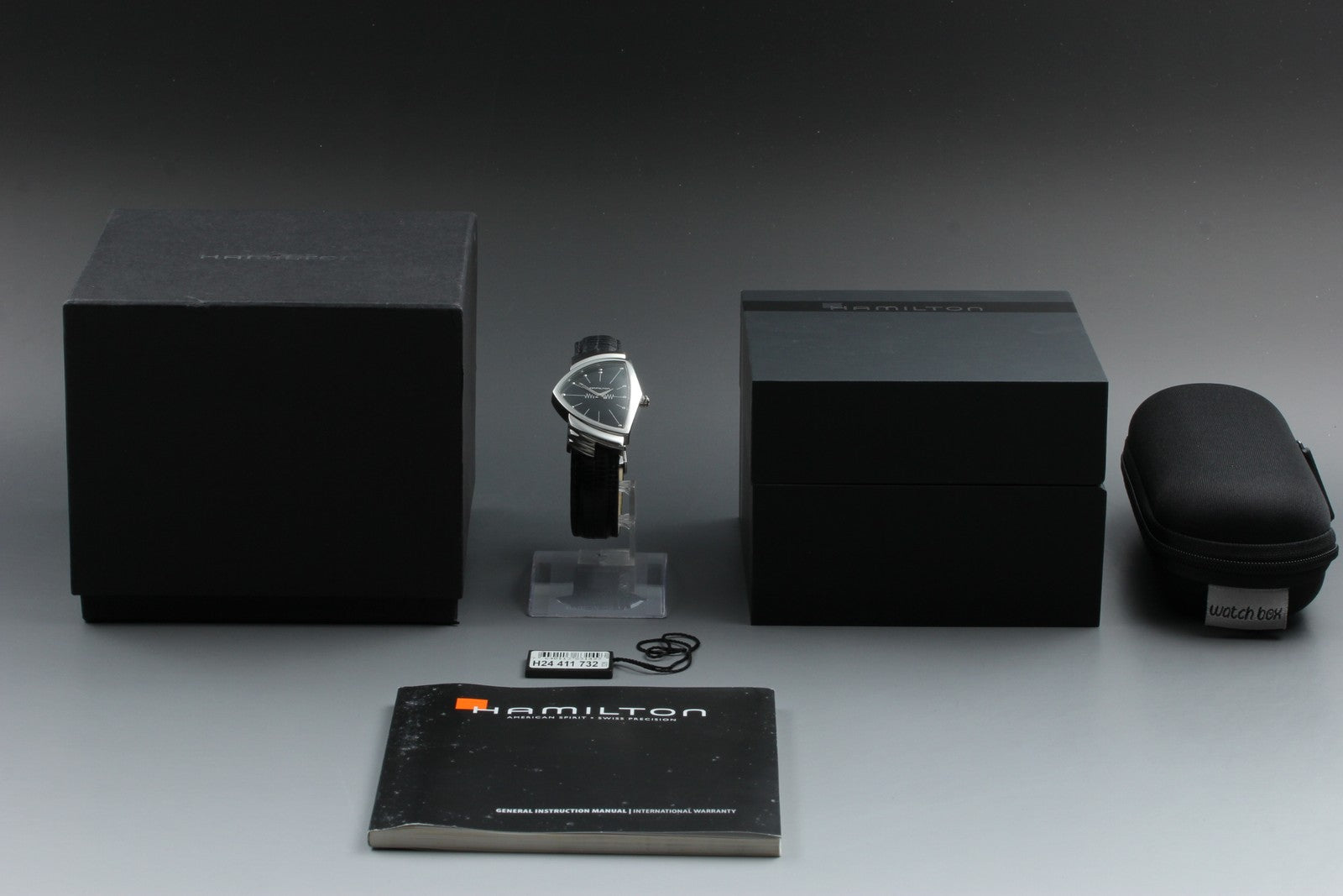 HAMILTON Ventura H244112 32mm Quartz Black Silver Men's Watch [Near MINT]
