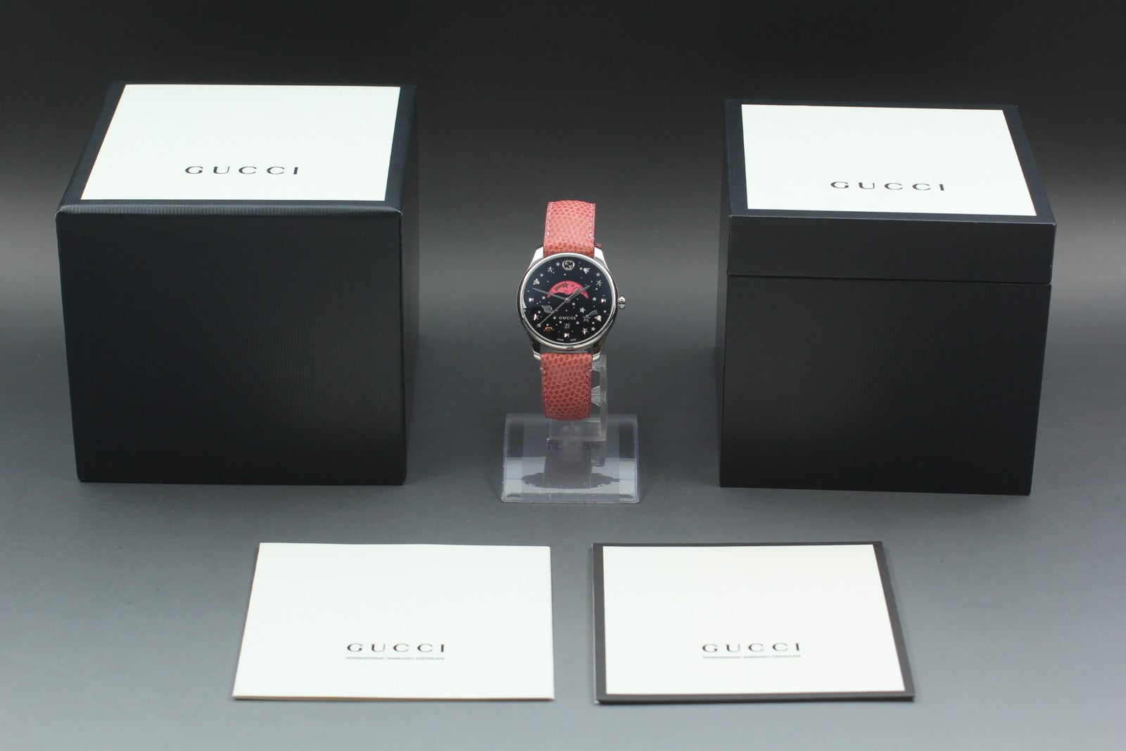 [Exc+5 Box] Gucci G-TIMELESS 126.4 Pink Moon Phase Black Women's Quartz Watch