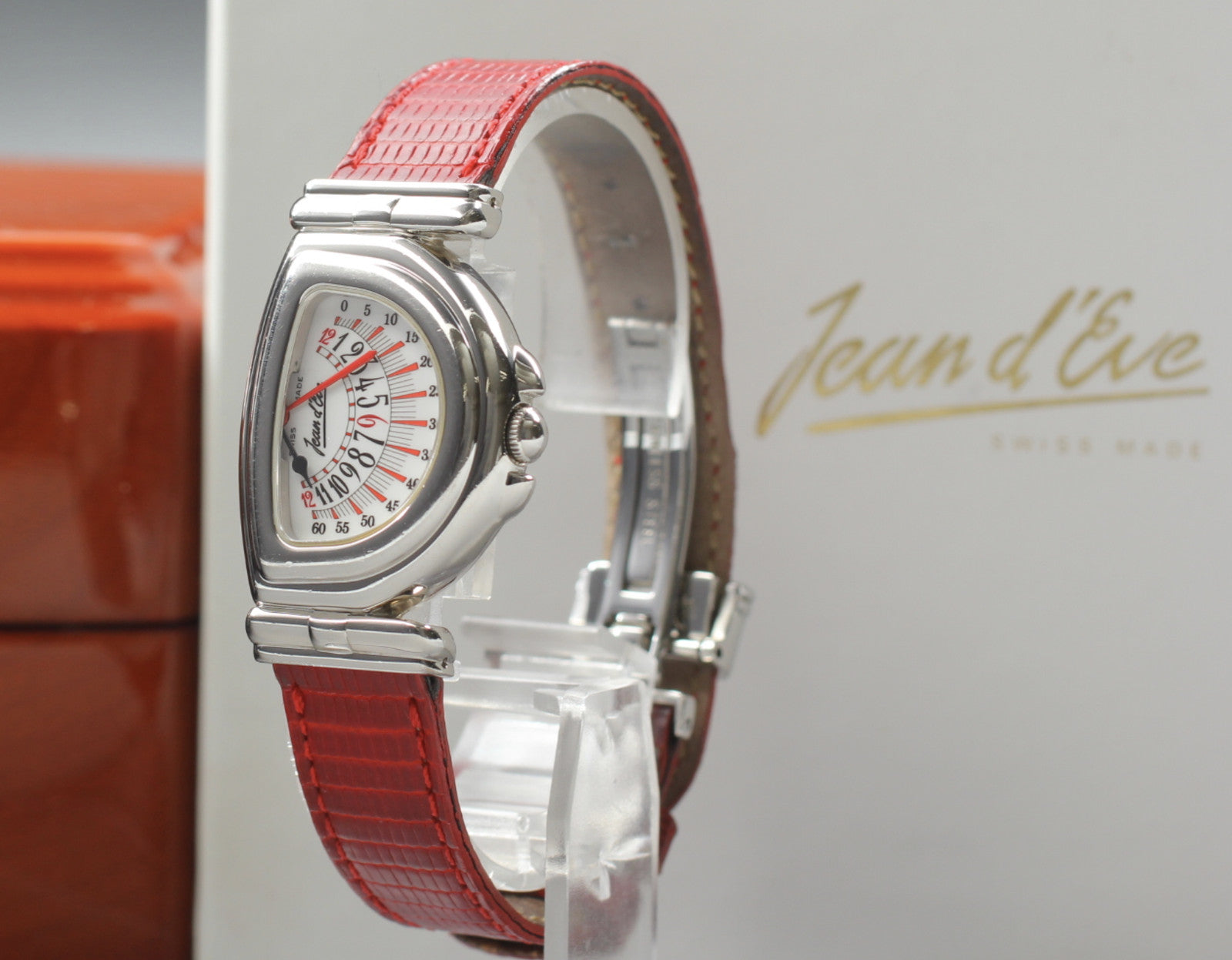 Jean d'eve Sectora Gold 24mm Silver Red Women's Quartz Watch JAPAN [w /Box]