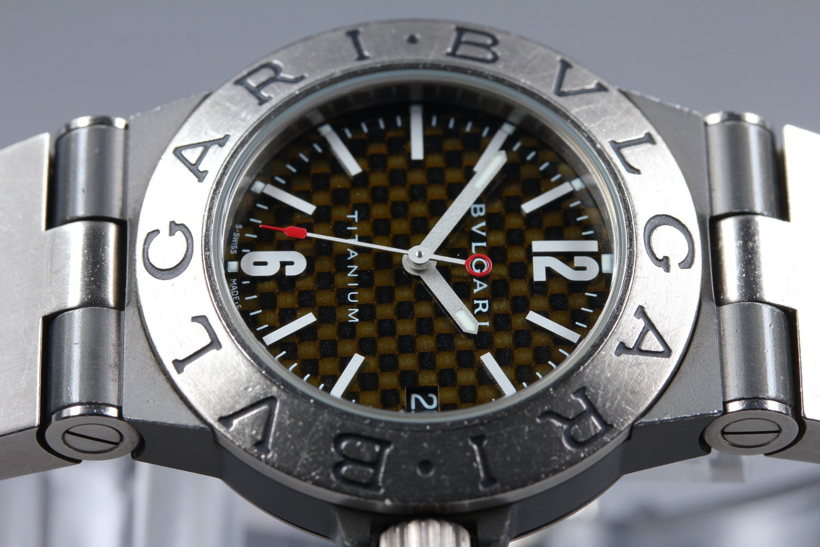 New Batt BVLGARI Diagono TI32TA Titanium Black Quartz Men's Watch 32mm Exc+5