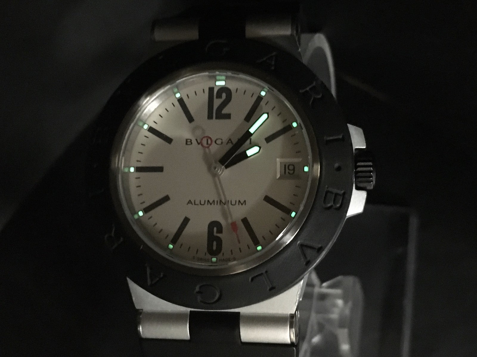 OH[Exc+5]Box BVLGARI Aluminum AL38TA Silver Men's Automatic Watch 38mm JAPAN
