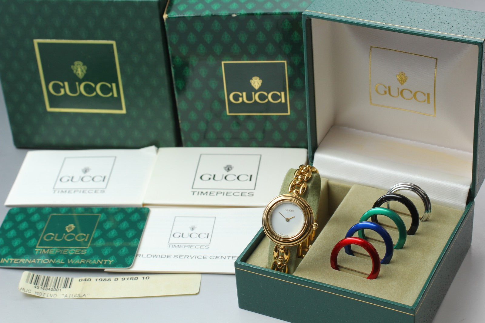 Vintage GUCCI Change Bezel 11/12.2 6 Colors Gold Quartz Woman’s Watch [w/Box]