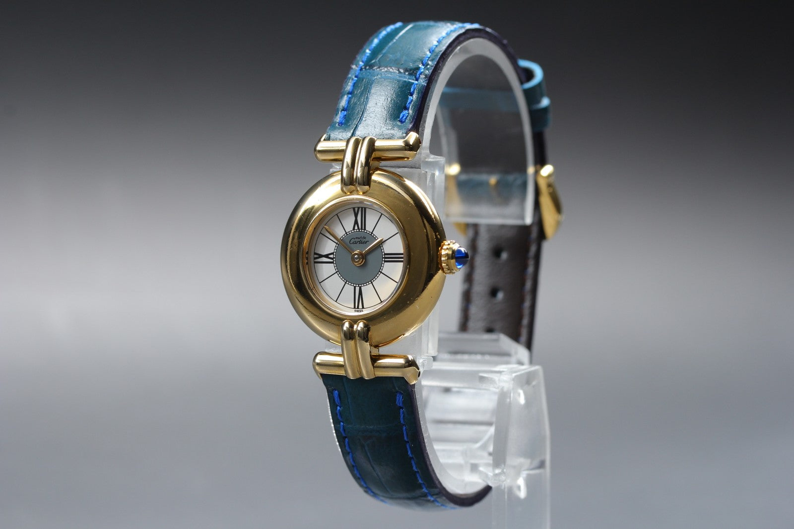 Vintage Cartier Must Colisee Vermeil 590002 Blue White Dial Women's Qz Watch