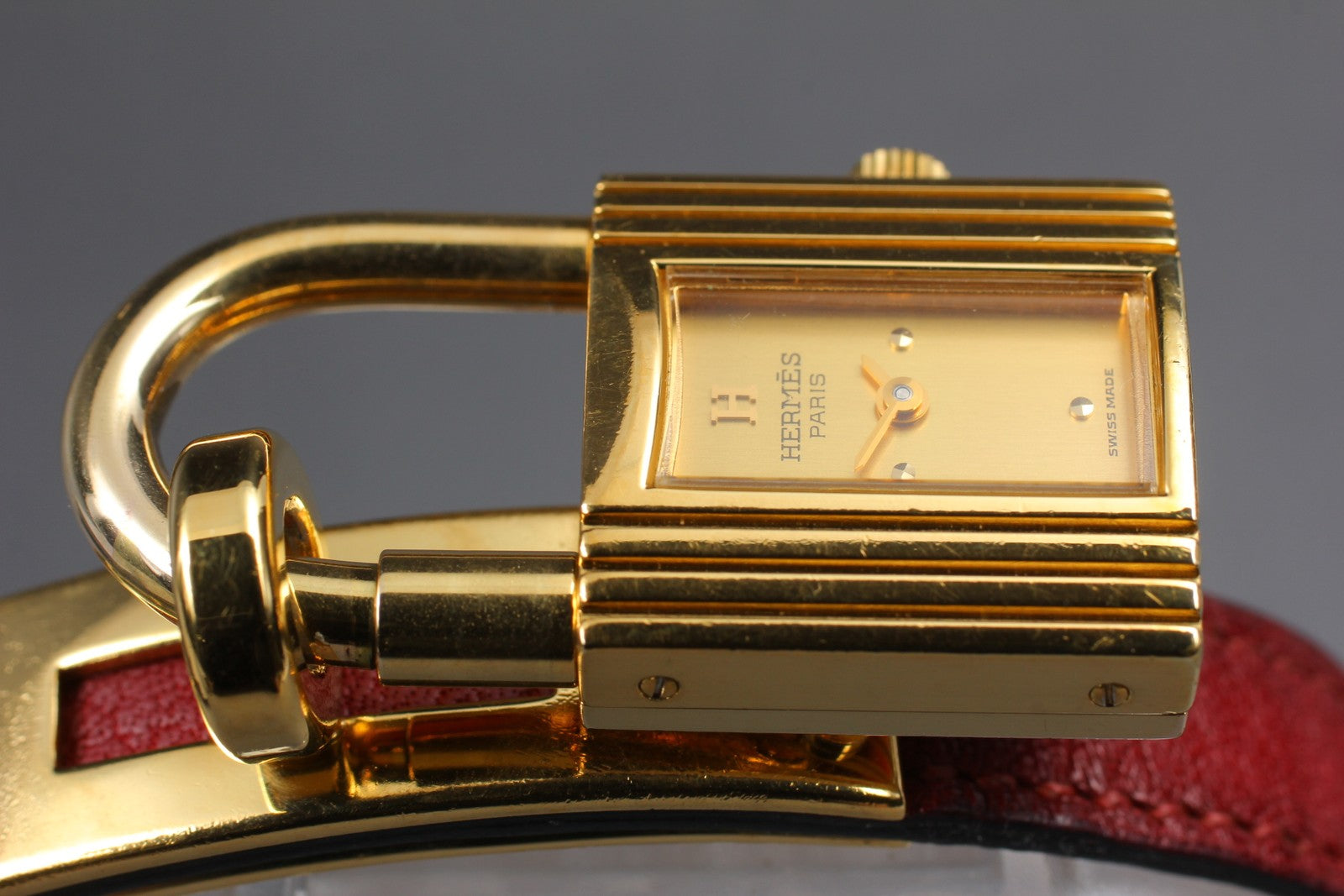 Vintage [Exc+5 Box] HERMES Kelly Watch Gold Red "U" Woman's Quartz Watch JAPAN