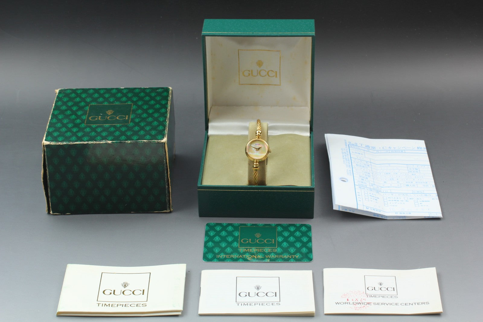 Vintage Gucci 2700.2.L Shell Dial Gold Bangle 19mm Women's Quartz Watch [ Box ]