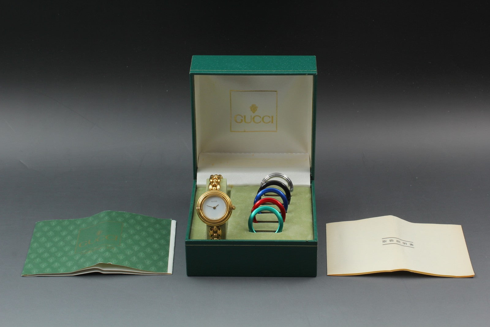 Vintage Gucci Change Bezel 11/12.2 6 Colors Gold Bracelet Women's Qz Watch [Box]