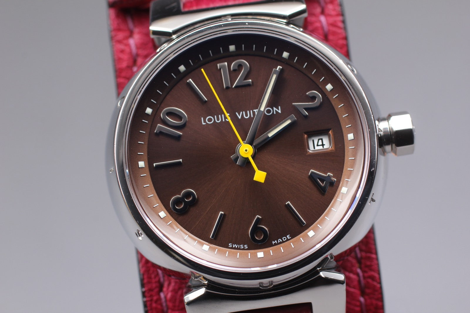 [Near MINT Box] Louis Vuitton Tambour Q1211 Red Brown 28mm Women's Quartz Watch