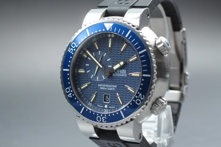 ORIS TT1 7609 Small Seconds Blue Dial Automatic Date Men's Watch 47mm JAPAN