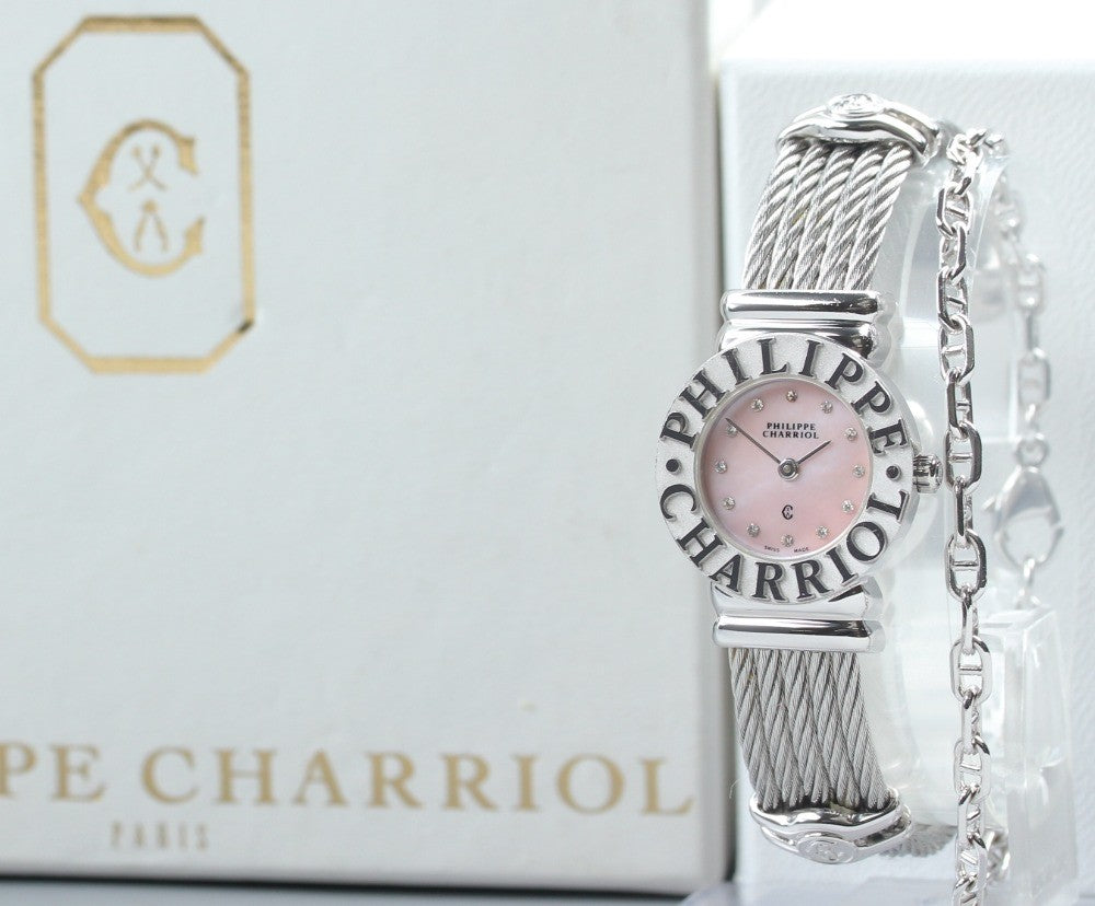 PHILIPPE CHARRIOL St.Tropez Pink 12P Stones 6009908 24mm Qz Women's Watch [Box]