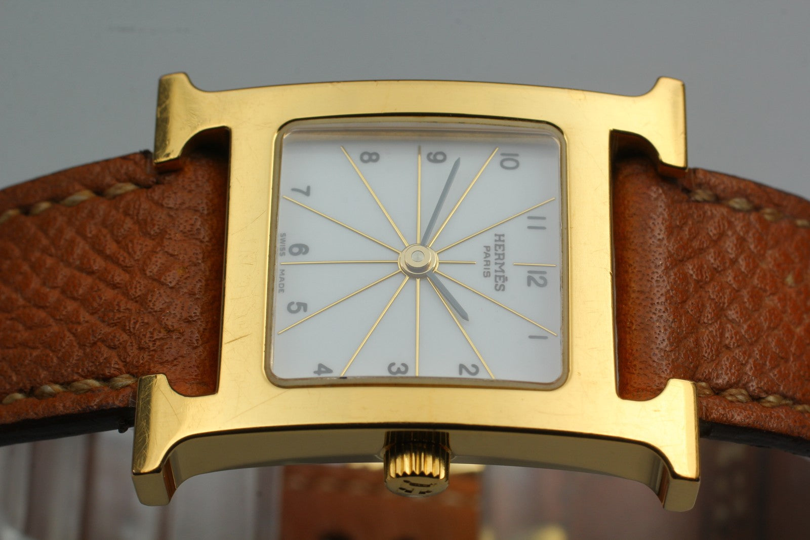 [Exc+4 Box] HERMES H Watch HH1.201 Gold Brown  "L" Woman's Watch Quartz JAPAN