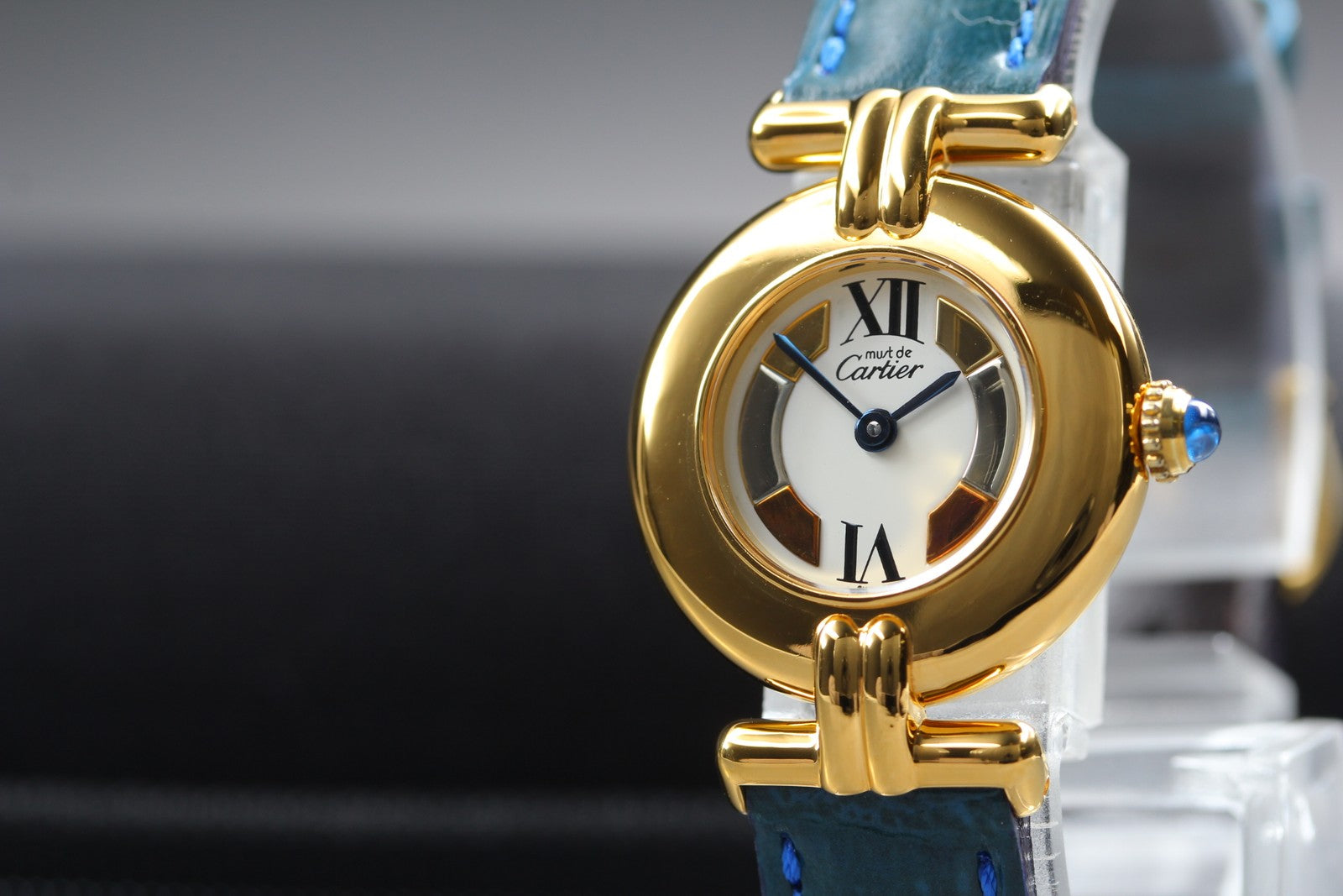 Vintage Cartier Must Colisee Vermeil 590002 Blue Gold Women's Quartz Watch