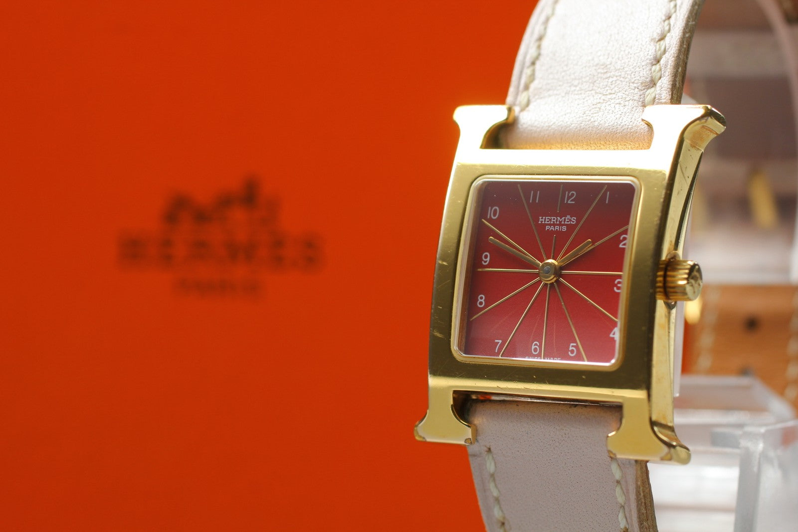 HERMES H Watch HH1.201 Quartz Red Dial Ladies Watch 21mm JP Box JAPAN