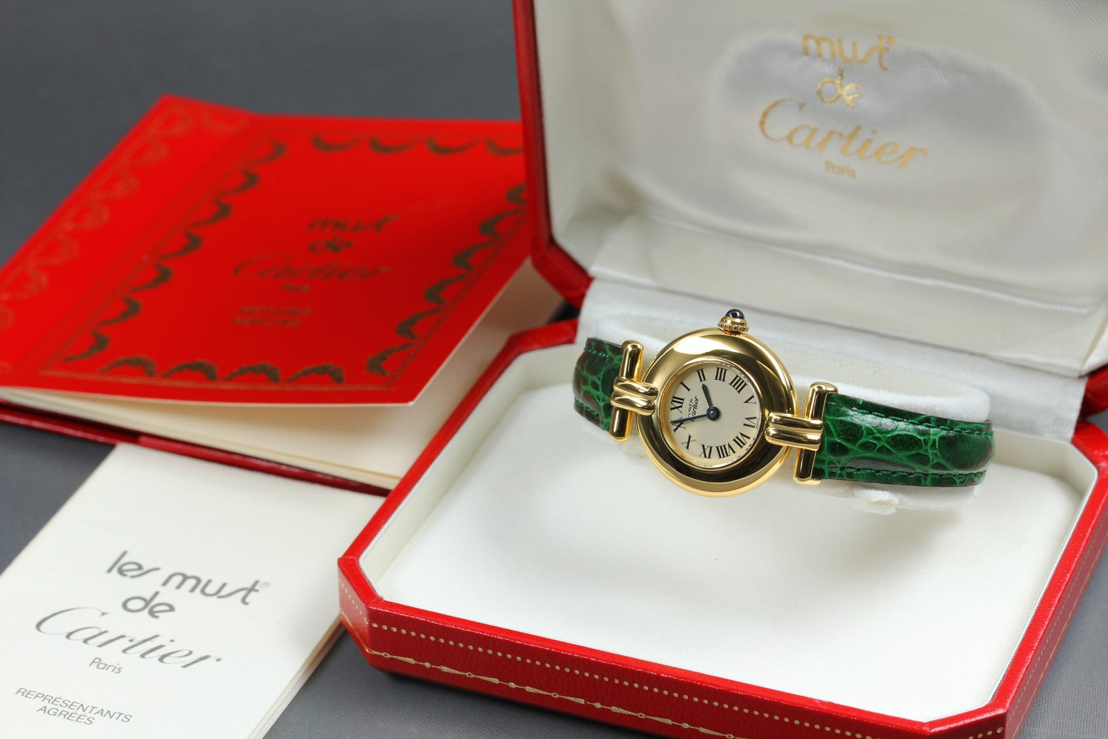 Vintage Cartier Must Colisee Vermeil 590002 Green Gold Women's Qz Watch [Box]
