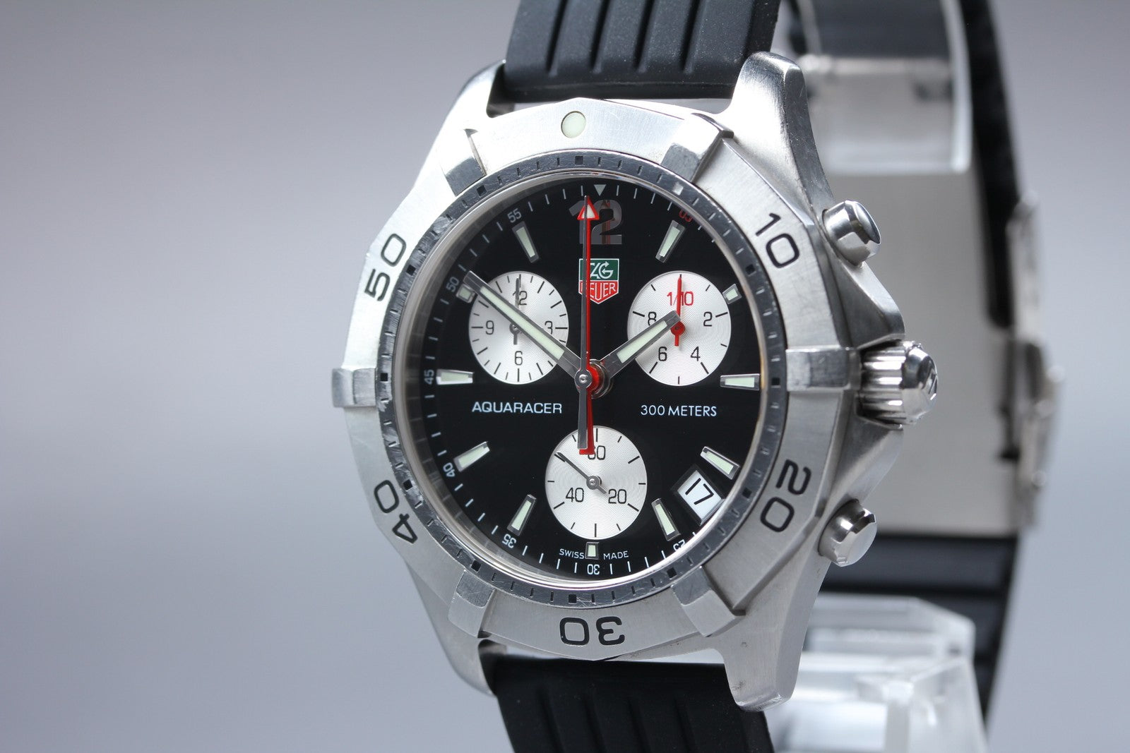 TAG Heuer Aquaracer CAF1110 Chronograph Black Date Quartz Men's Watch 42mm Exc+5