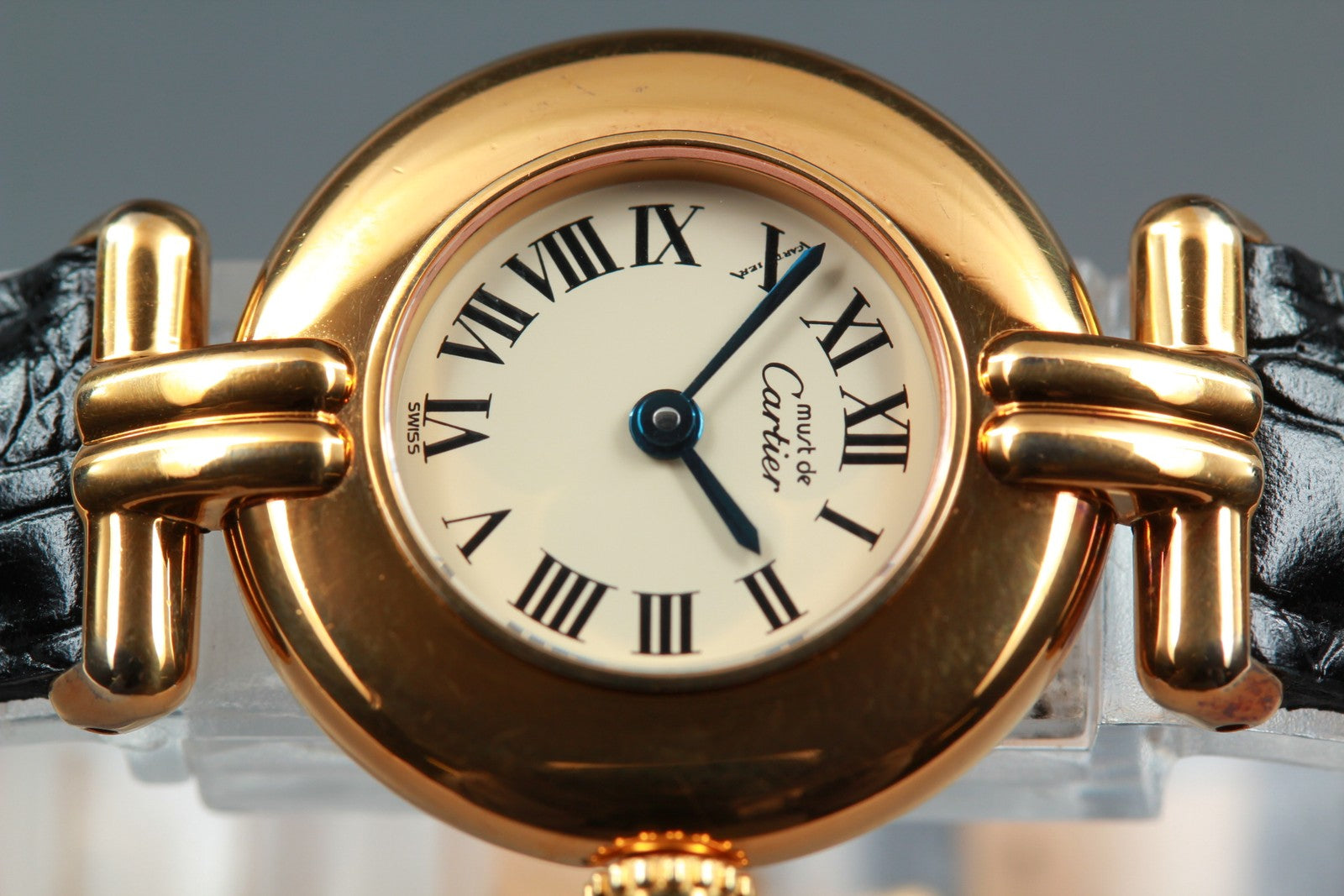 Vintage [w/Box] Cartier Must Colisee Vermeil 590002 Black Women's Quartz Watch