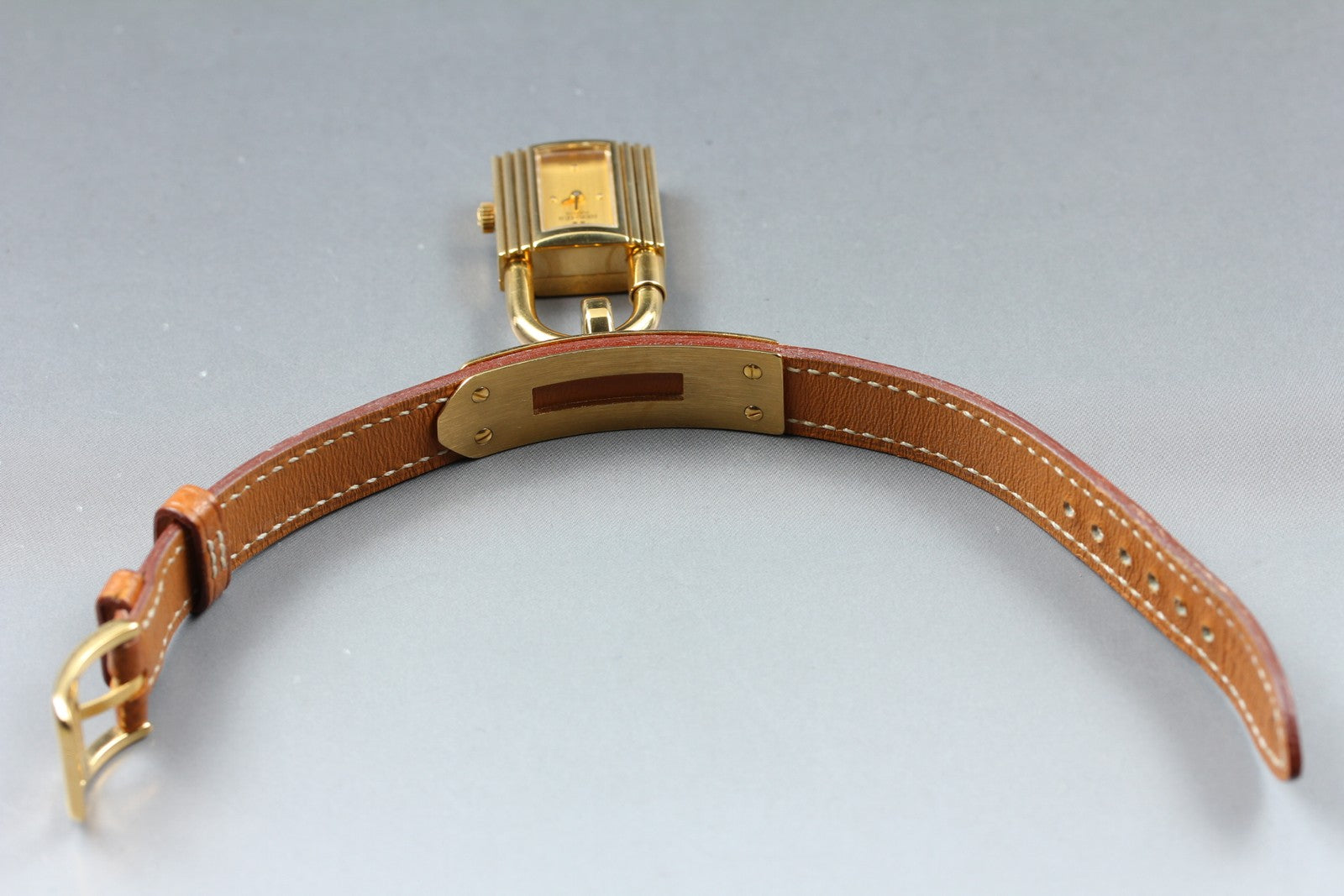Vintage [Box] HERMES Kelly Watch Gold Brown Leather "U" Woman's Quartz Watch