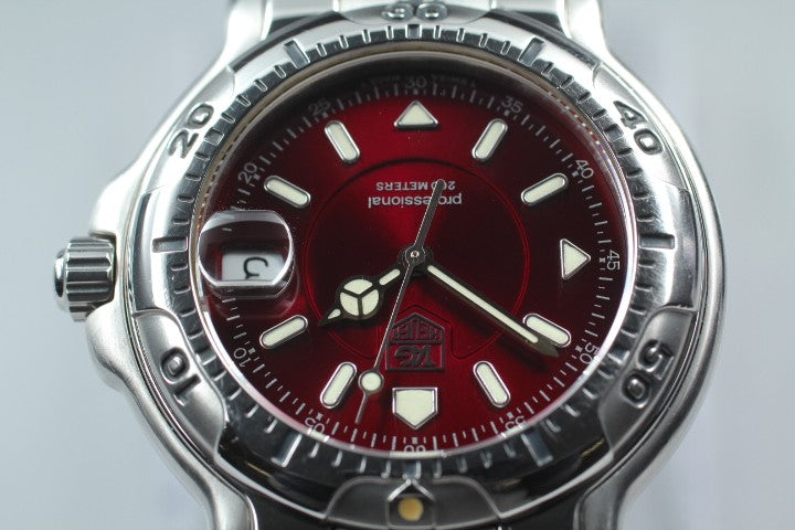 Rare TAG HEUER 6000 WH1118 Red Dial Quartz Men's Watch 37mm JAPAN