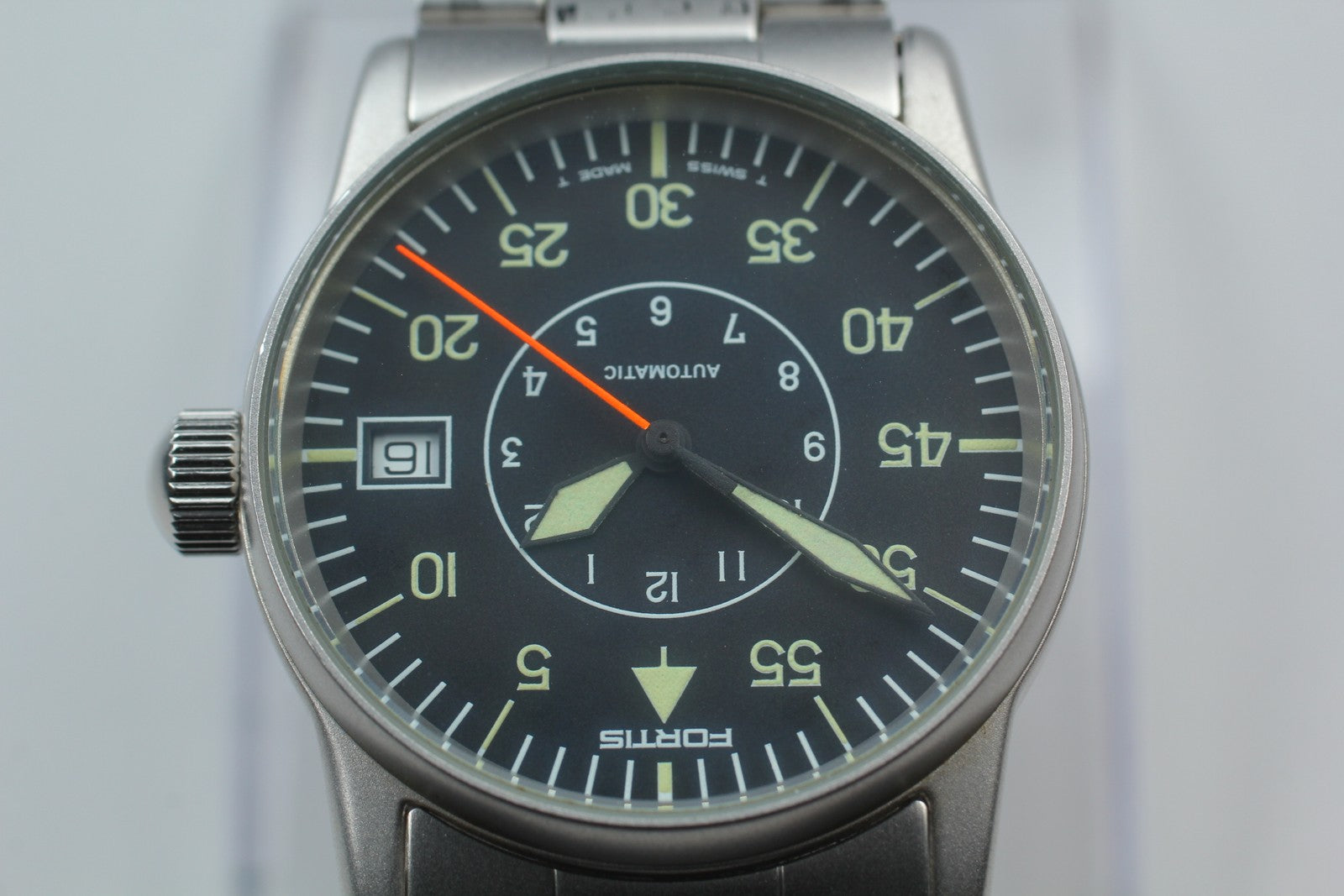 FORTIS Flieger 620.10.46 Automatic Black Men's Date Watch 34mm JAPAN Exc+5*Box