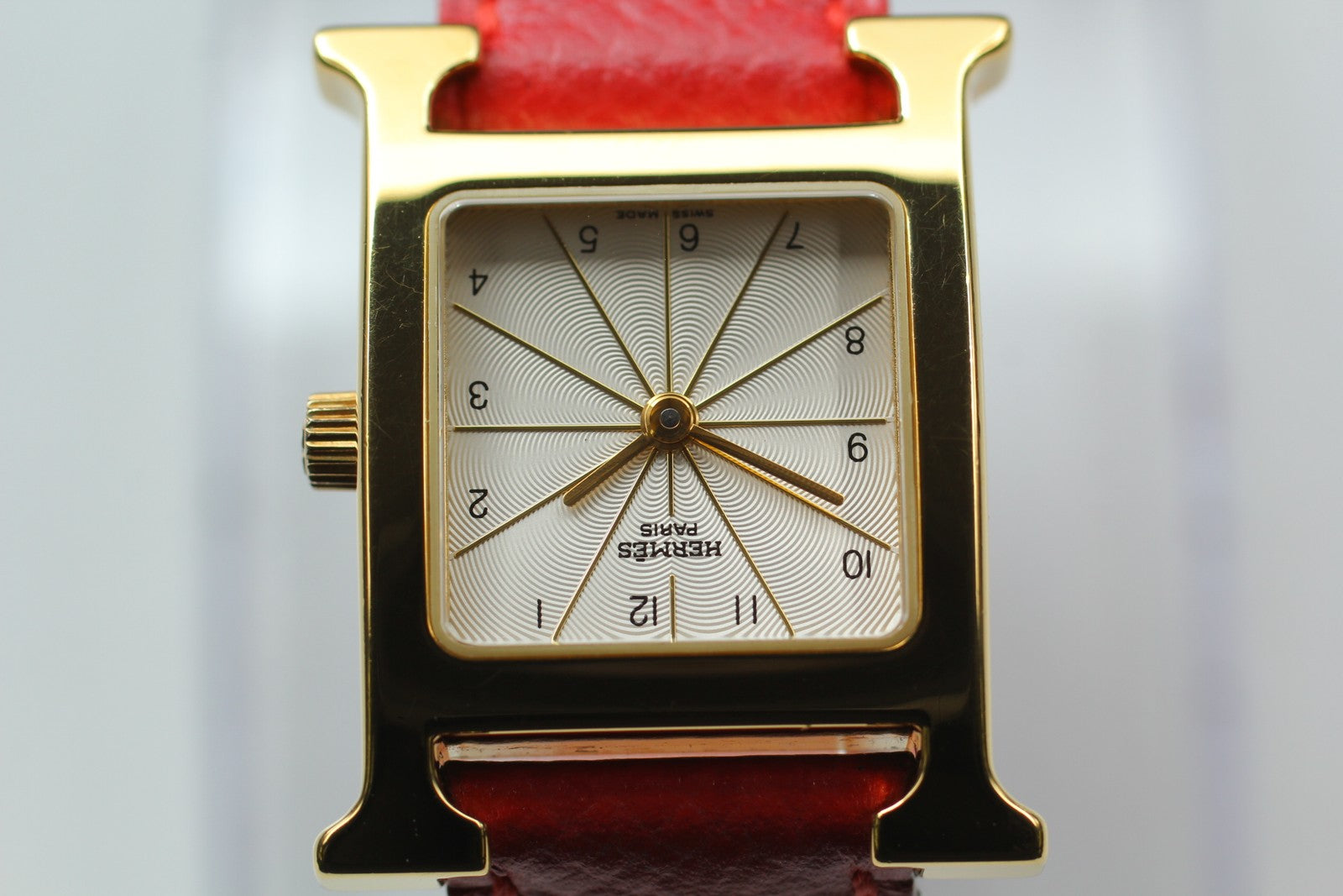 [Exc+5] HERMES H Watch HH1.201 Gold Red "B" 21mm Woman's Watch Quartz From JAPAN