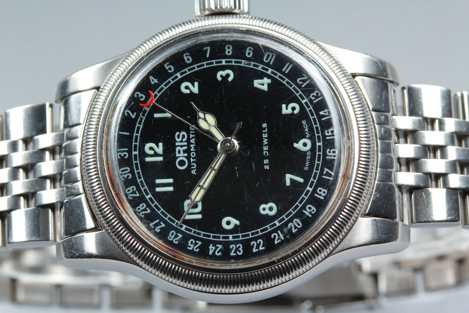 Vintage ORIS Big Crown Pointer Date 7543 Black Men's Automatic Watch 40mm Exc+4
