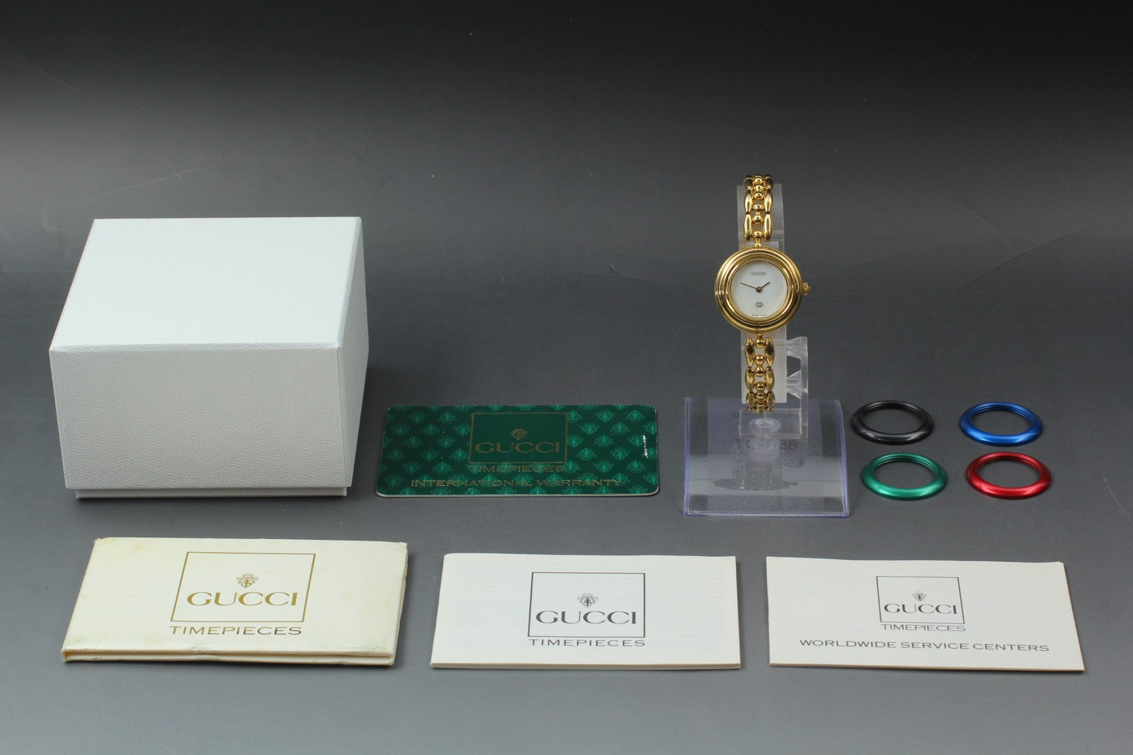 Vintage [Exc+4] Gucci Change Bezel 11/12 5 Colors Gold Bracelet Women's Qz Watch