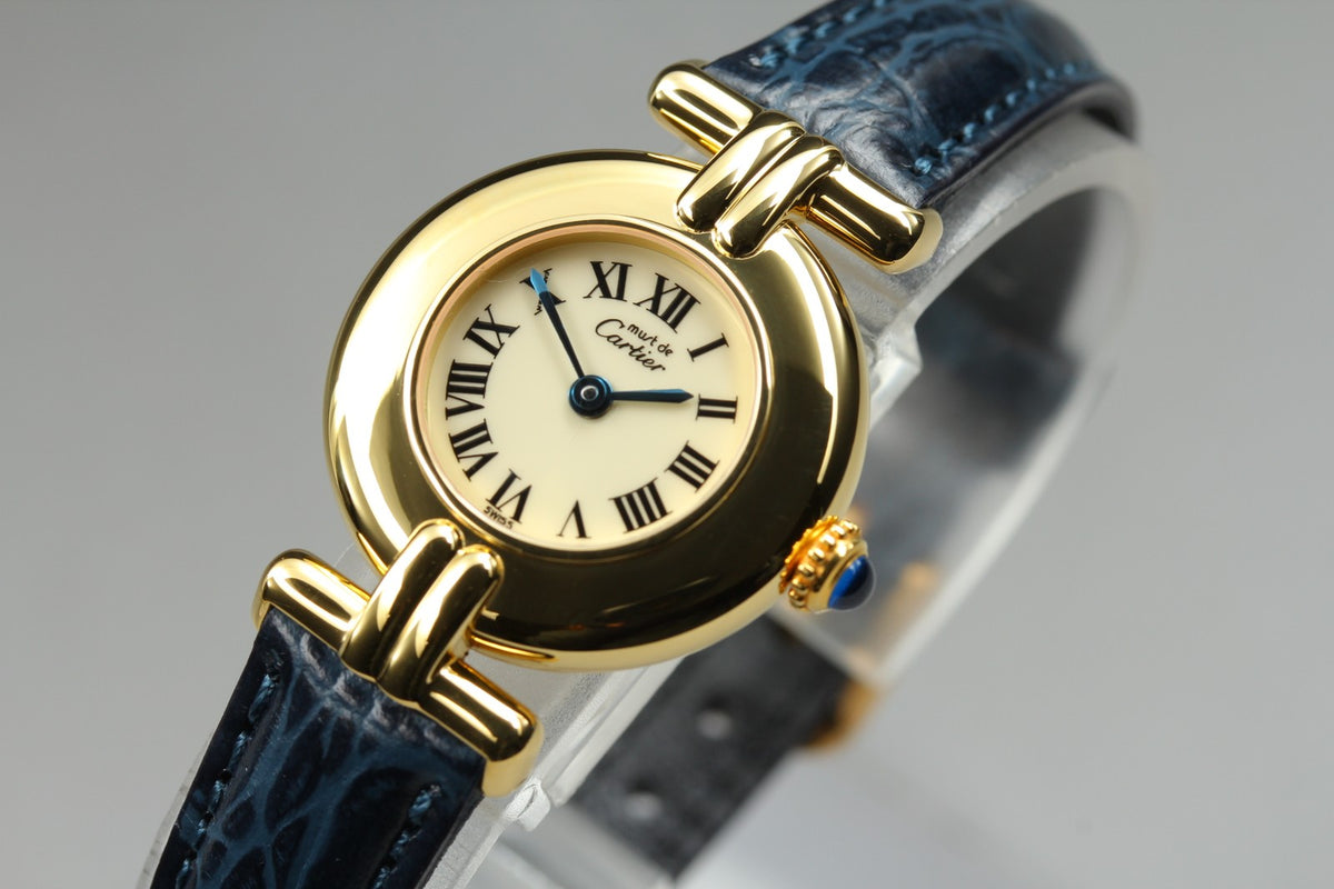 Cartier Must Colisee Vermeil 590002 Blue Gold Women's Quartz Watch Vintage [Box]