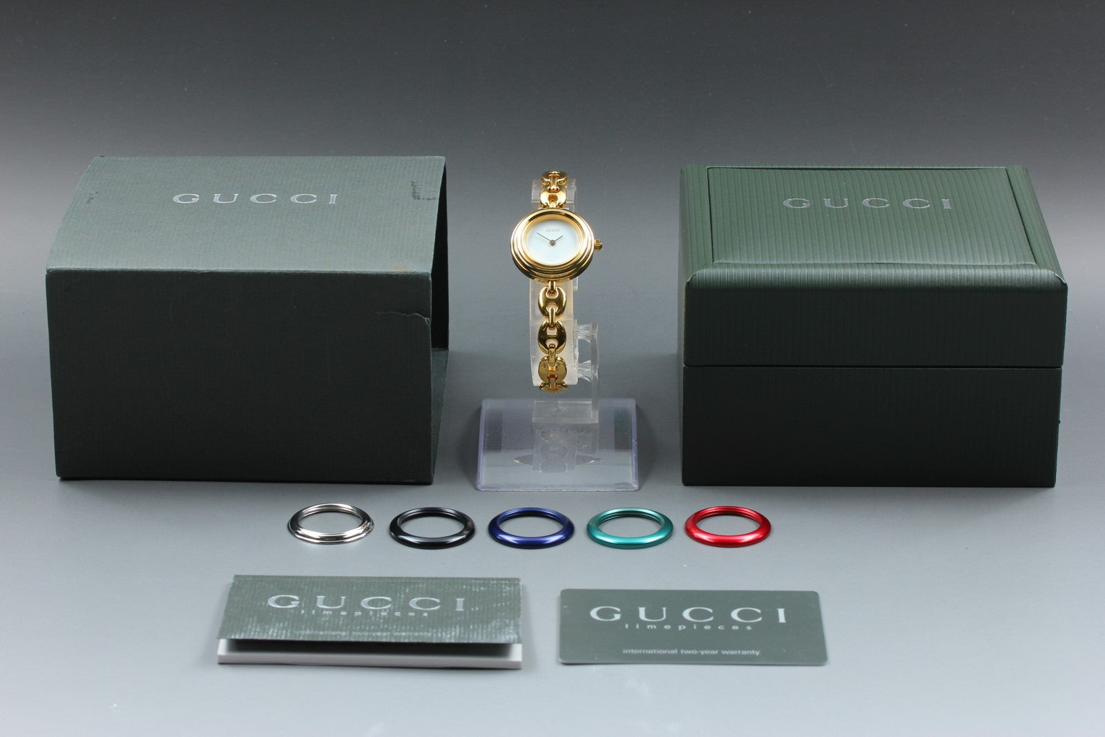 Gucci Change Bezel 11/12.2 6 Colors Gold Bracelet Women's Qz Watch Vintage [Box]