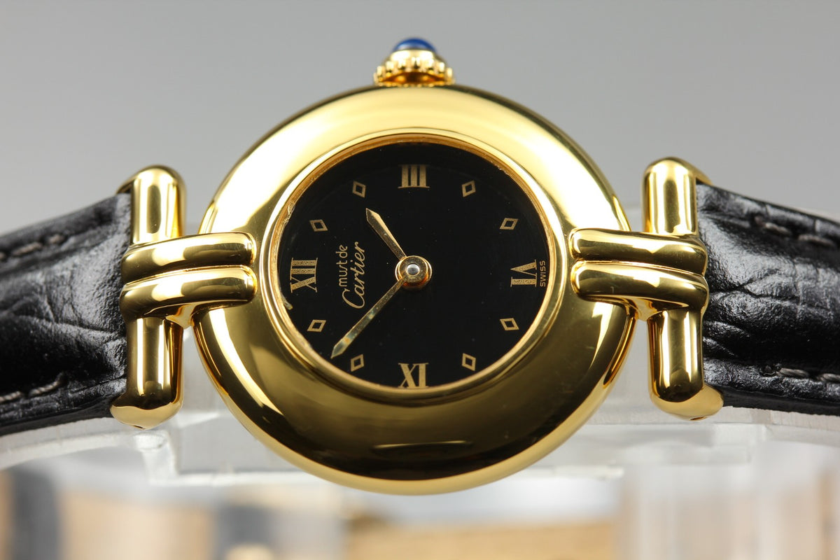 Cartier Must Colisee Vermeil 590002 Black Gold Women's Quartz Watch Vintage