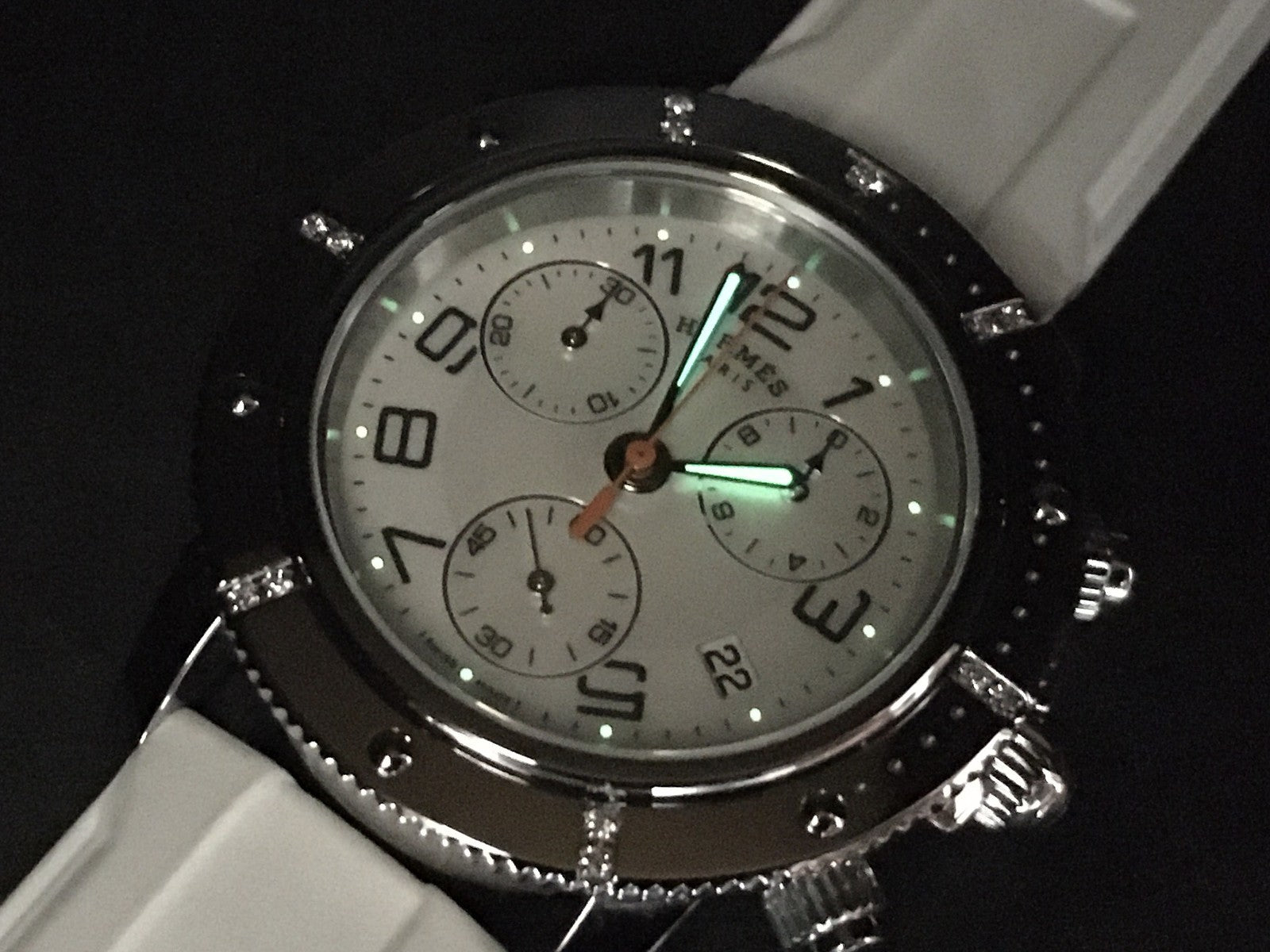 New Batt HERMES Clipper CP2.430 Quartz White Chronograph Men’s Watch 36mm JP Box