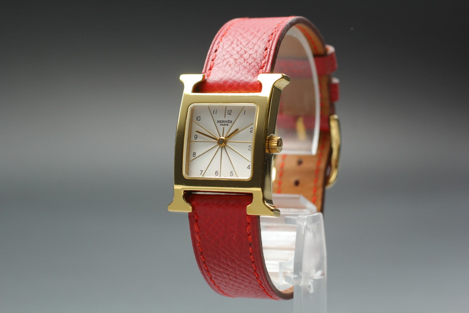 [Exc+5] HERMES H Watch HH1.201 Gold Red "B" 21mm Woman's Watch Quartz From JAPAN