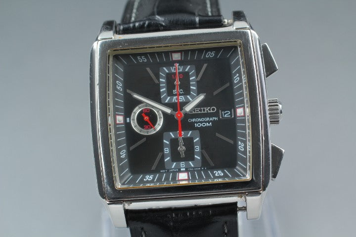 RARE[Exc+5] SEIKO Chronograph 7T92-0HS0 Black Quartz Men's Watch 39mm JAPAN
