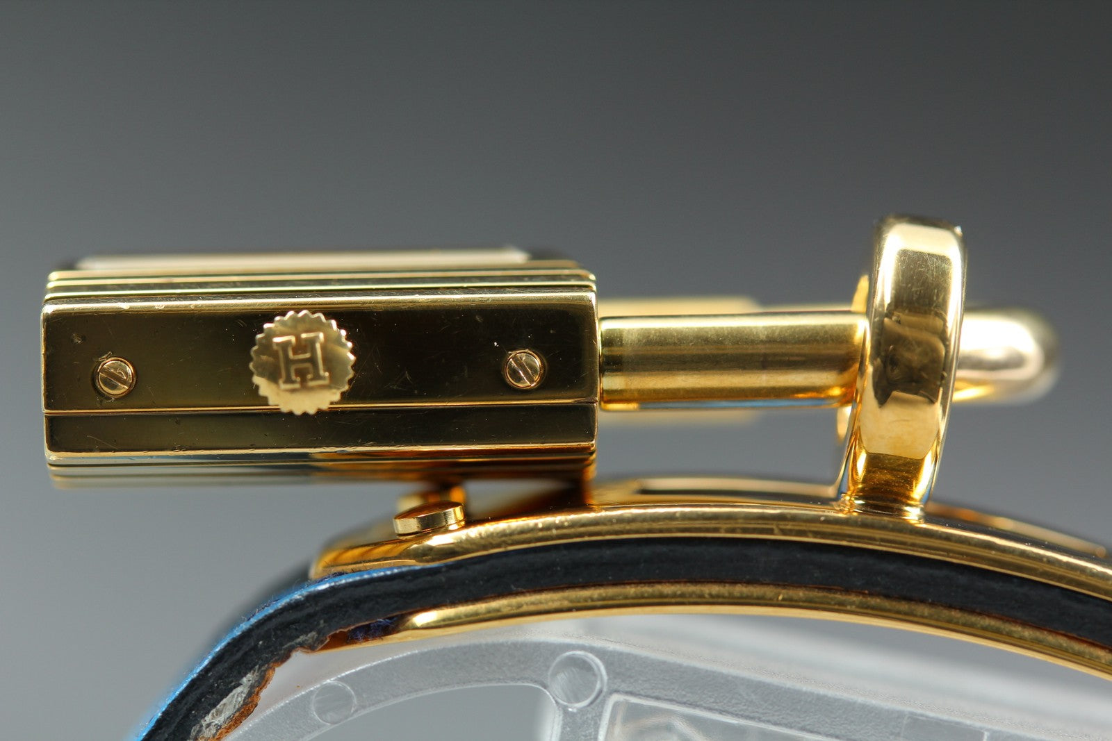Vintage [Overhauled] HERMES Kelly Watch Gold Dial Blue "W" Woman's Quartz Watch