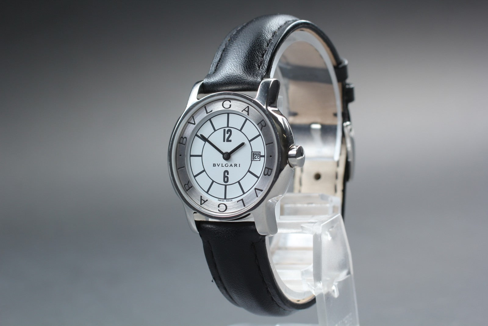 [Exc+5 Box] BVLGARI Solotempo ST29S Date Black Silver Women's Quartz Watch