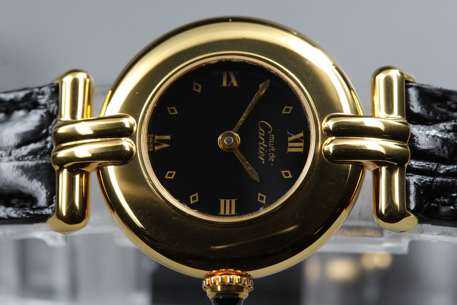 Vintage Cartier Must Colisee Vermeil 590002 Black Women's Quartz Watch [w/Box]