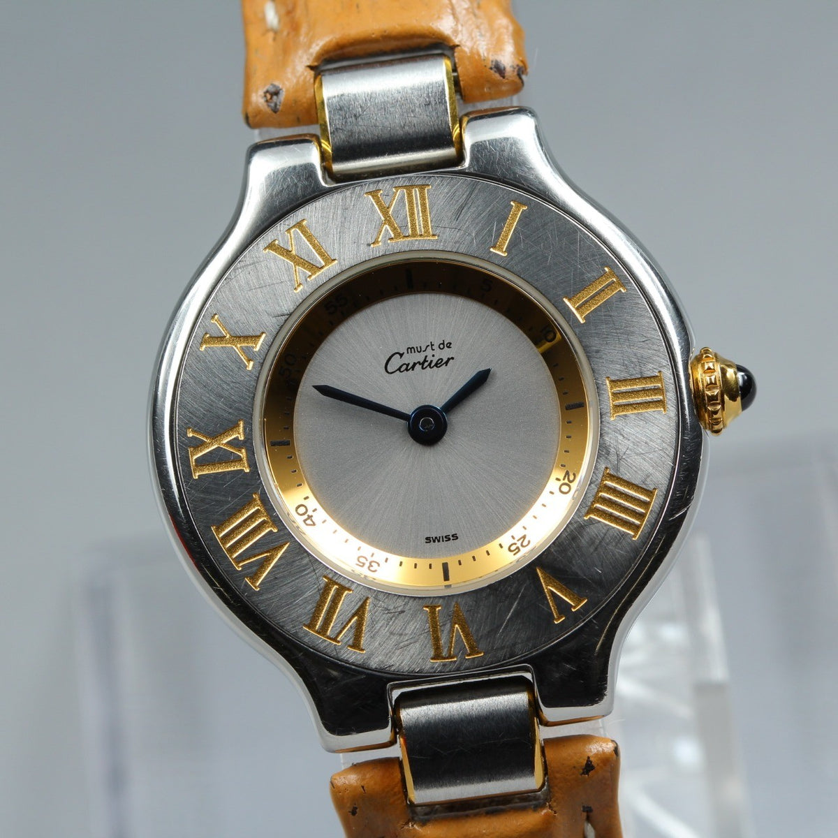 Vintage Cartier Must De 21 1340 Silver Quartz Women's Watch 27mm JAPAN Box