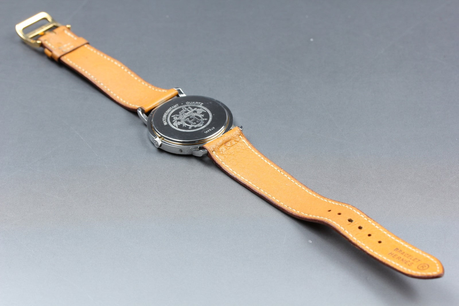 Vintage Hermes Clipper 34mm White Dial Brown Date Unisex Watch Quartz  [w/Box]