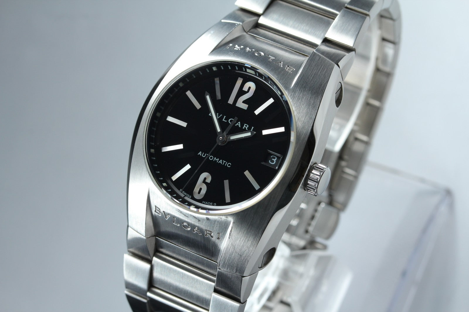 BVLGARI Ergon EG35S Black Dial Automatic Date Black Men's Watch 35mm JAPAN Box