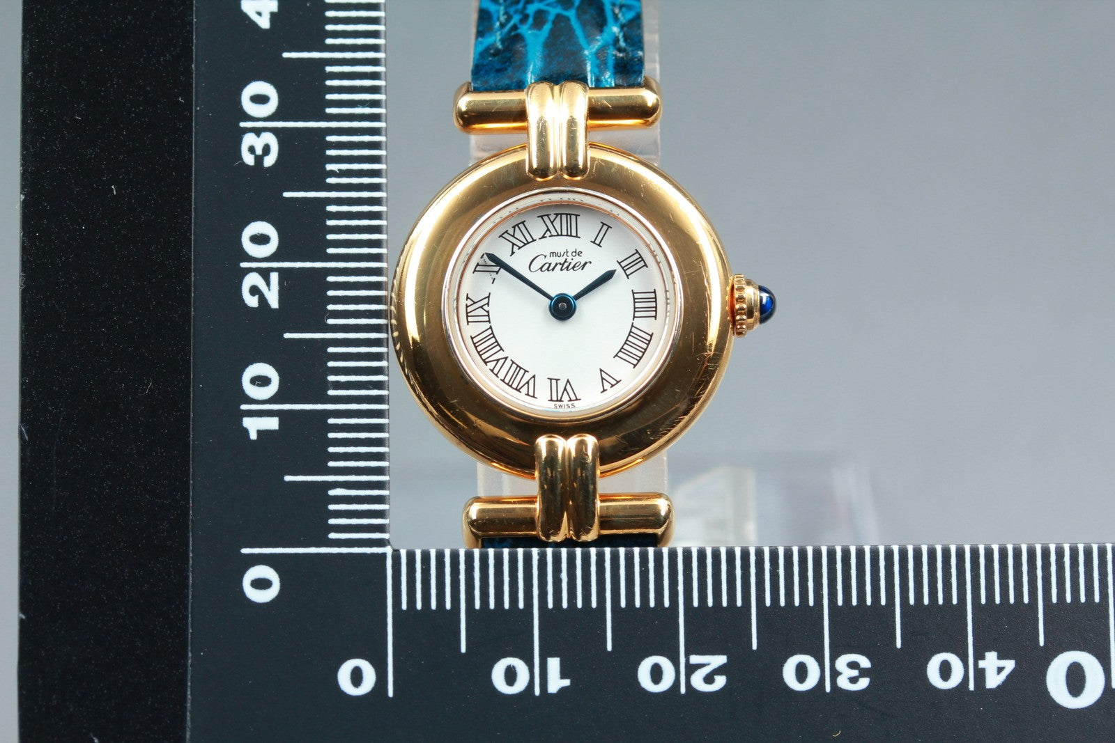 Vintage [Exc+5] Cartier Must Colisee Vermeil 2410 Gold Blue Women's Quartz Watch