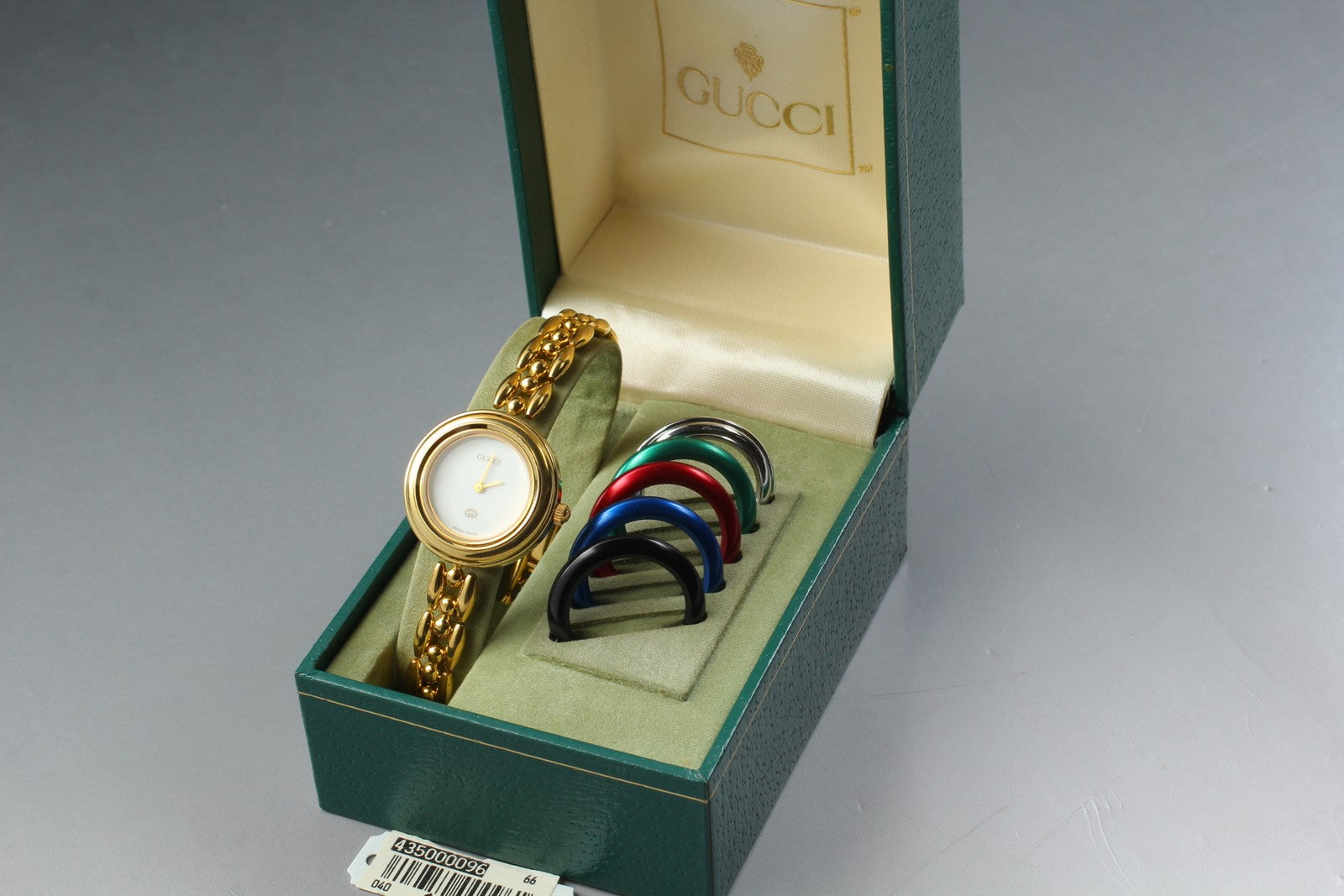 GUCCI Change Bezel 11/12 6 Colors Gold Bracelet Qz Woman’s Watch Vintage [Box]